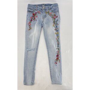 Cherokee Jeans Girls Vtg Embroidered Floral Denim Blue Girls Jeans Sz 14 See Pic